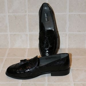 Stacy Adams Black Snakeskin Tassel Loafers